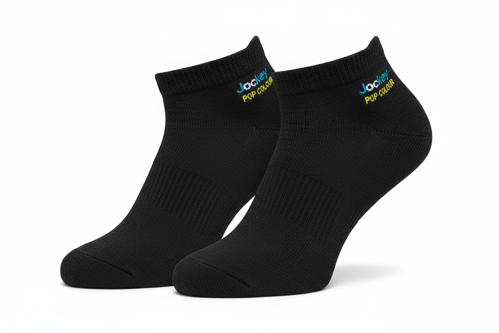 Jockey Pop Colour Compact Cotton Stretch Ankle Socks (Pack of 1) black