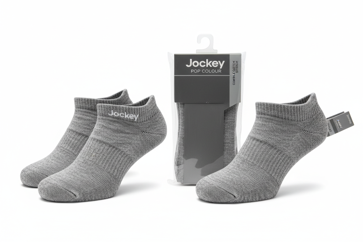 Jockey Pop Colour Compact Cotton Stretch Ankle Socks (Pack of 1) gray