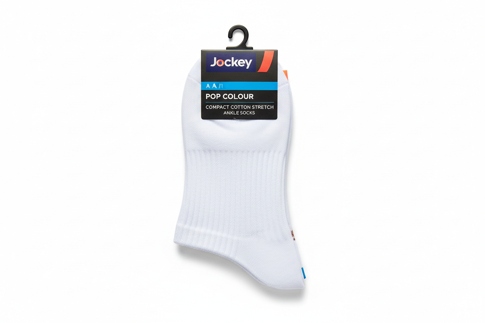 Jockey Pop Colour Compact Cotton Stretch Ankle Socks (Pack of 1) white